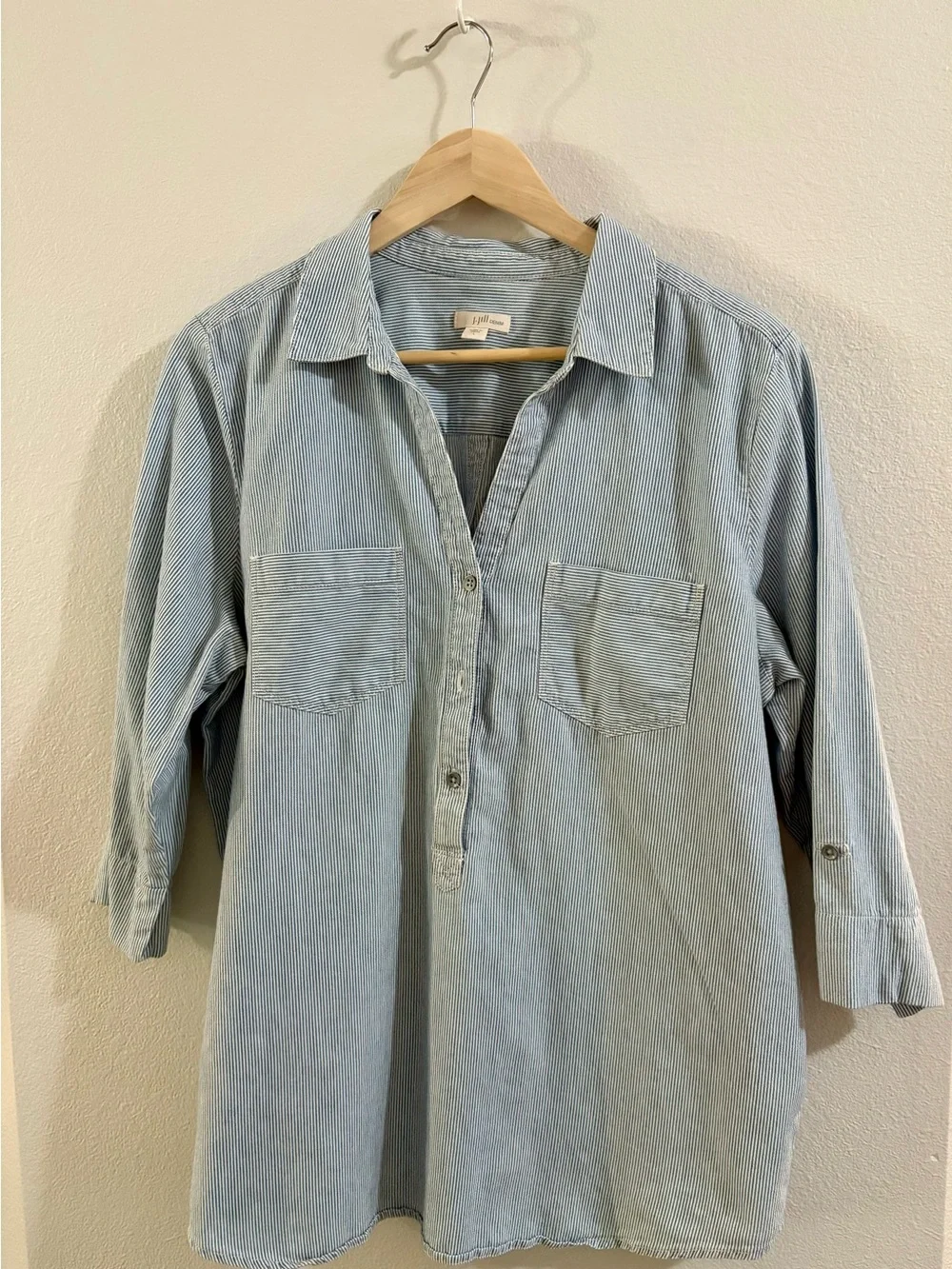 J. Jill Light Blue Denim Pinstripe Button-Down Shirt - Picture 1 of 4